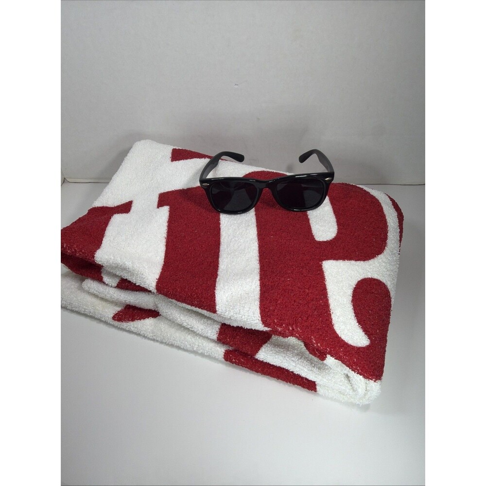 Vintage 1990s Marlboro Beach Towel & Sunglasses - White & Red Logo 58” x 35” USA